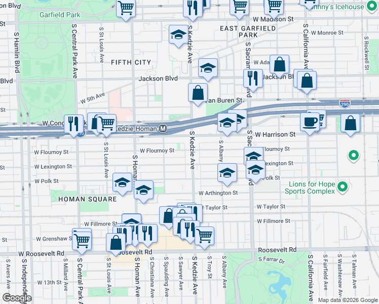 map of restaurants, bars, coffee shops, grocery stores, and more near in Chicago