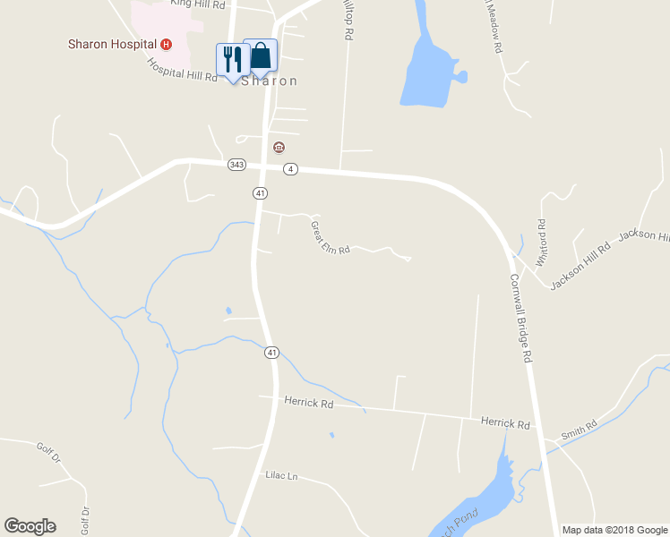 map of restaurants, bars, coffee shops, grocery stores, and more near 23 Great Elm Road in Sharon