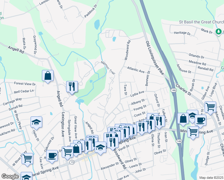 map of restaurants, bars, coffee shops, grocery stores, and more near 58b Needle Grove Point in North Providence