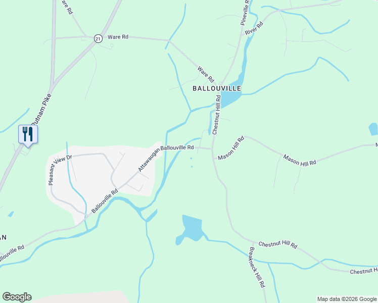 map of restaurants, bars, coffee shops, grocery stores, and more near 231 Ballouville Road in Killingly