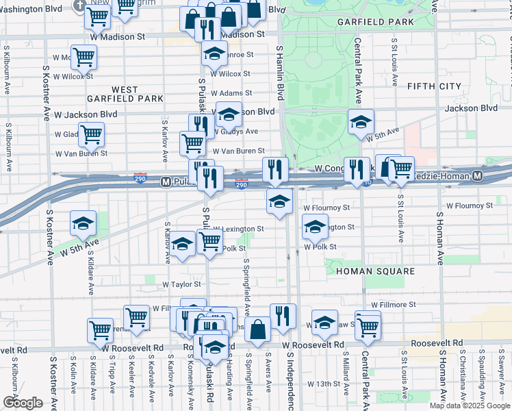 map of restaurants, bars, coffee shops, grocery stores, and more near 3846 West Flournoy Street in Chicago