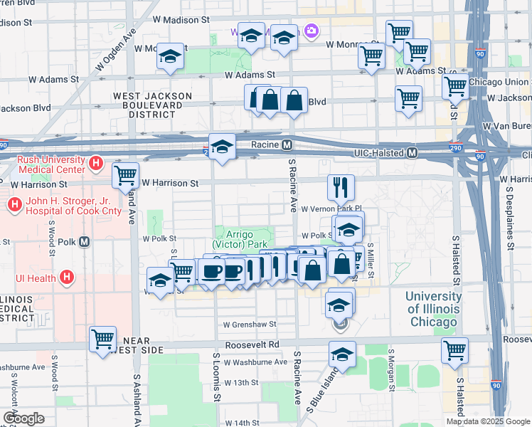 map of restaurants, bars, coffee shops, grocery stores, and more near 1246 West Lexington Street in Chicago