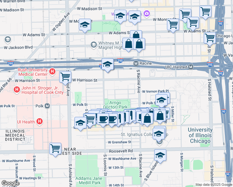 map of restaurants, bars, coffee shops, grocery stores, and more near 1282 West Lexington Street in Chicago