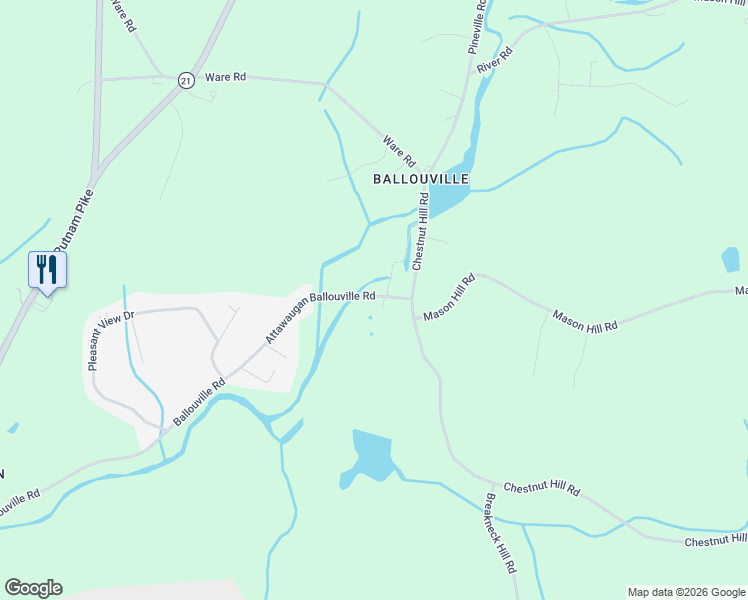 map of restaurants, bars, coffee shops, grocery stores, and more near 231 Ballouville Road in Killingly
