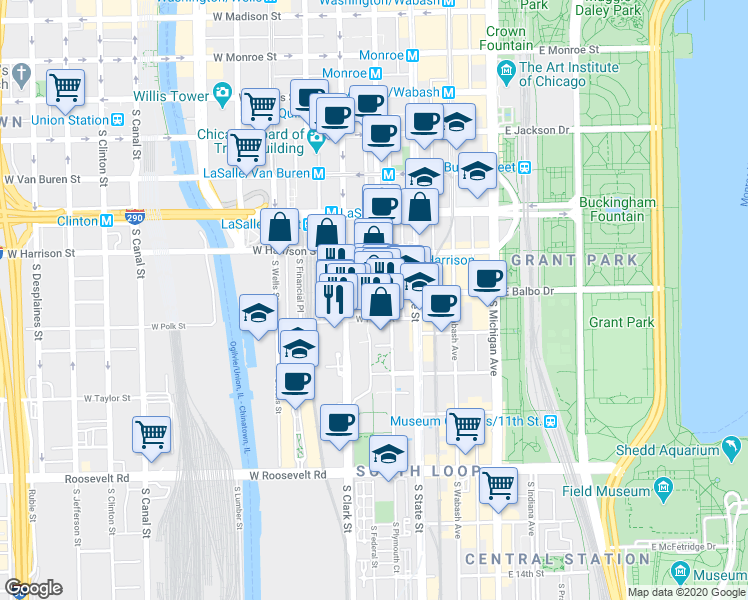 map of restaurants, bars, coffee shops, grocery stores, and more near in Chicago