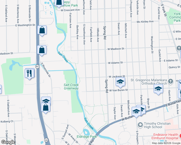 map of restaurants, bars, coffee shops, grocery stores, and more near 873 South Hawthorne Avenue in Elmhurst