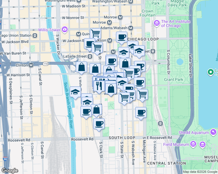 map of restaurants, bars, coffee shops, grocery stores, and more near in Chicago