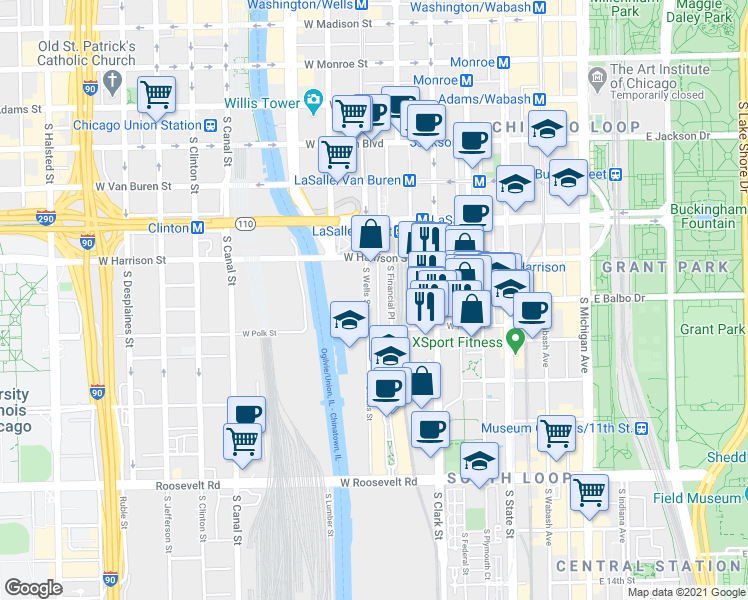 map of restaurants, bars, coffee shops, grocery stores, and more near in Chicago