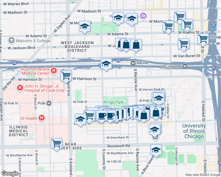 map of restaurants, bars, coffee shops, grocery stores, and more near 1282 West Lexington Street in Chicago