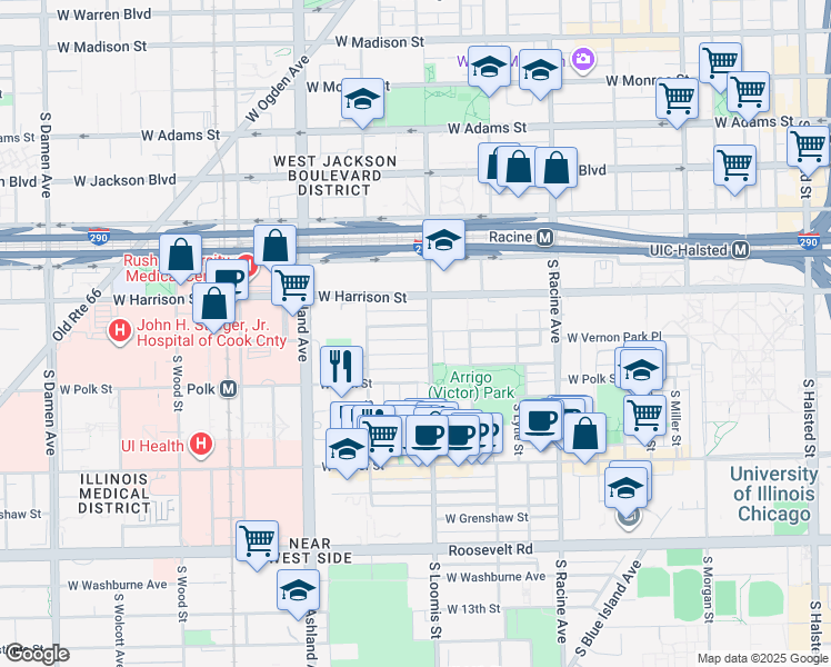 map of restaurants, bars, coffee shops, grocery stores, and more near 1430 West Lexington Street in Chicago
