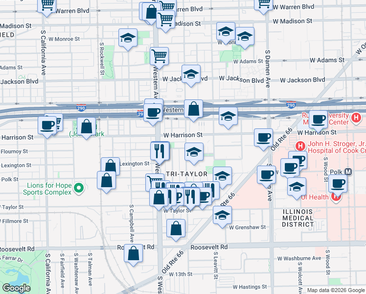 map of restaurants, bars, coffee shops, grocery stores, and more near in Chicago