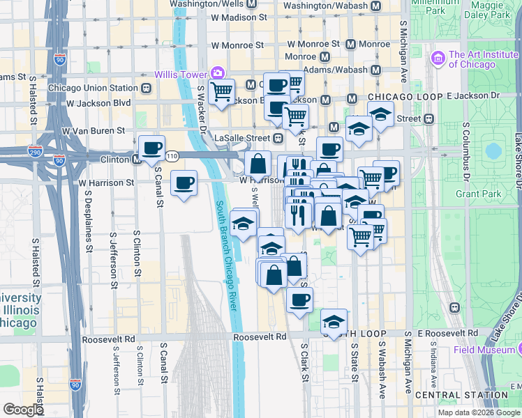 map of restaurants, bars, coffee shops, grocery stores, and more near in Chicago