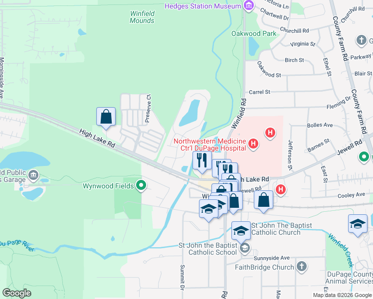 map of restaurants, bars, coffee shops, grocery stores, and more near Coniston Court in Winfield