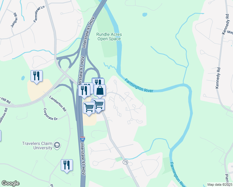 map of restaurants, bars, coffee shops, grocery stores, and more near 1 Phaeton Street in Windsor