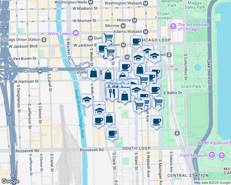 map of restaurants, bars, coffee shops, grocery stores, and more near in Chicago