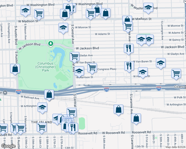 map of restaurants, bars, coffee shops, grocery stores, and more near in Chicago