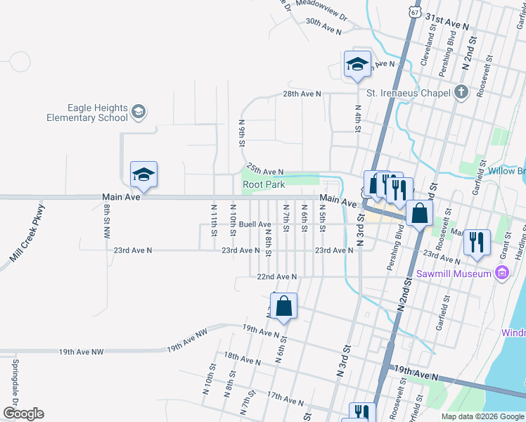 map of restaurants, bars, coffee shops, grocery stores, and more near 701-799 Buell Avenue in Clinton