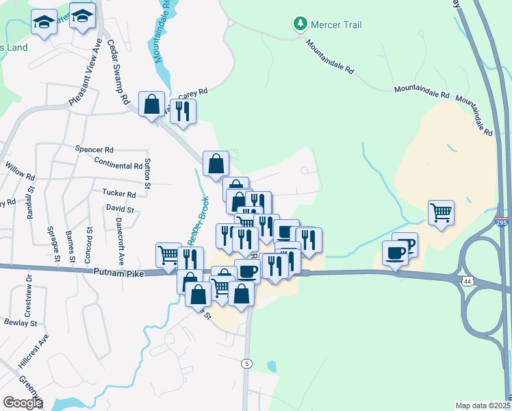 map of restaurants, bars, coffee shops, grocery stores, and more near 6 Apple Valley Parkway in Smithfield