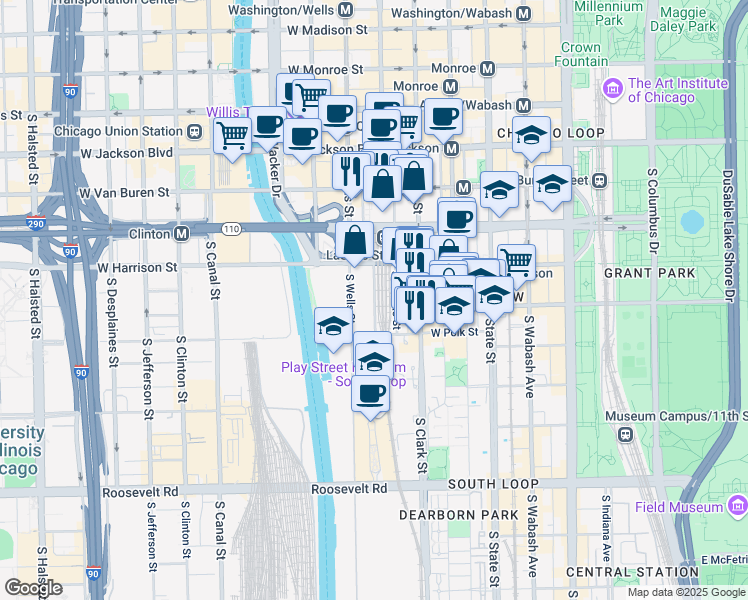 map of restaurants, bars, coffee shops, grocery stores, and more near in Chicago