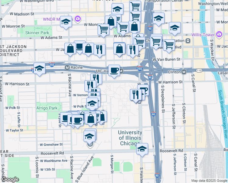 map of restaurants, bars, coffee shops, grocery stores, and more near in Chicago