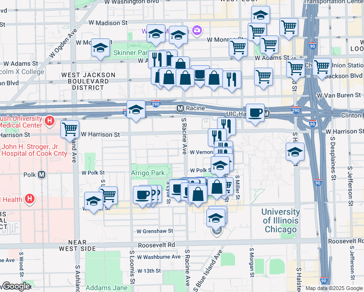 map of restaurants, bars, coffee shops, grocery stores, and more near 626 South Racine Avenue in Chicago