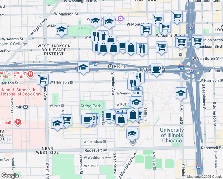 map of restaurants, bars, coffee shops, grocery stores, and more near 626 South Racine Avenue in Chicago