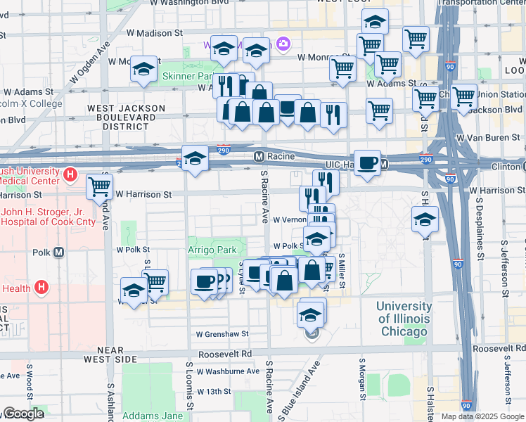 map of restaurants, bars, coffee shops, grocery stores, and more near in Chicago