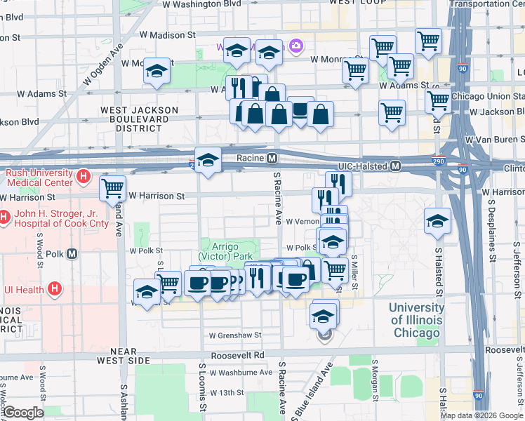 map of restaurants, bars, coffee shops, grocery stores, and more near 1248 West Westgate Terrace in Chicago