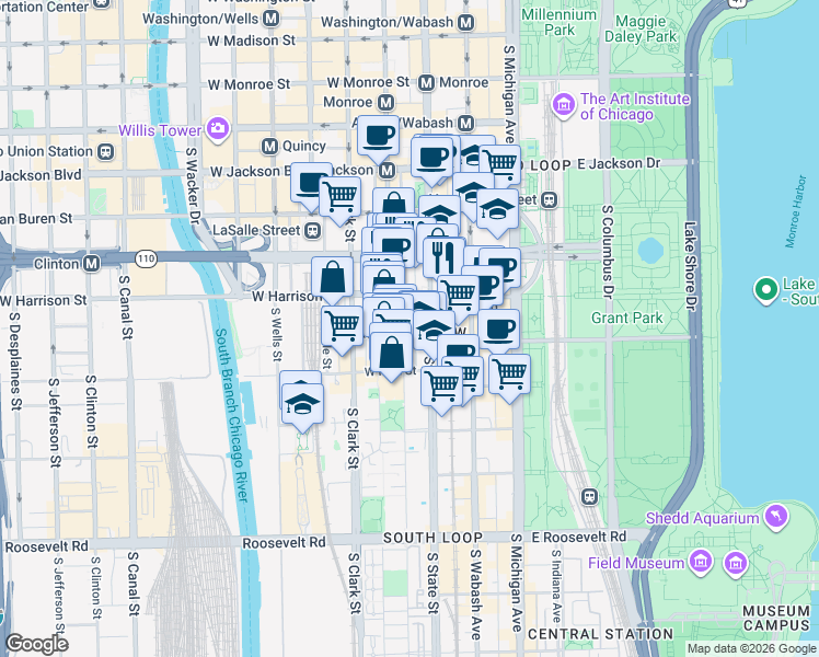 map of restaurants, bars, coffee shops, grocery stores, and more near in Chicago