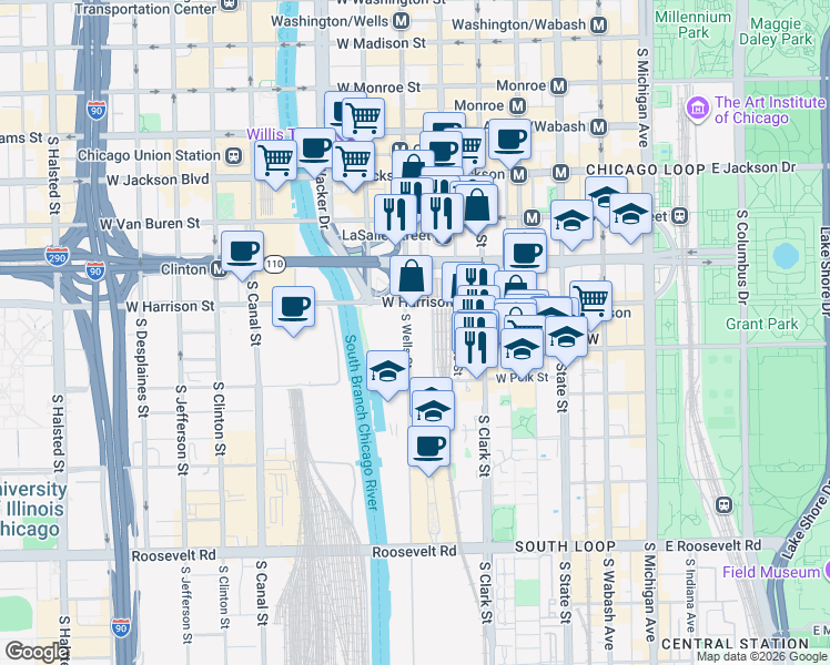 map of restaurants, bars, coffee shops, grocery stores, and more near in Chicago