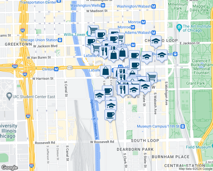 map of restaurants, bars, coffee shops, grocery stores, and more near in Chicago