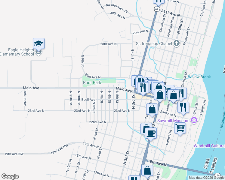 map of restaurants, bars, coffee shops, grocery stores, and more near 498 Main Avenue in Clinton