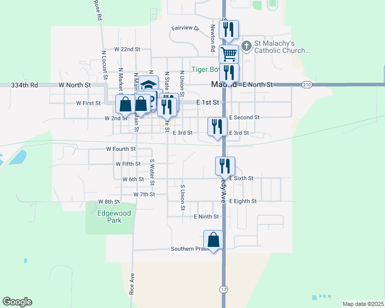 map of restaurants, bars, coffee shops, grocery stores, and more near 510 S Union St in Madrid