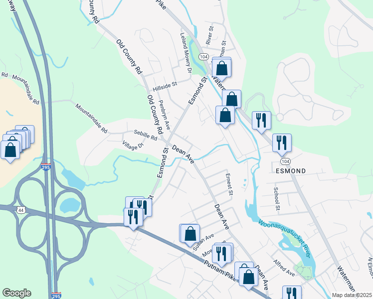 map of restaurants, bars, coffee shops, grocery stores, and more near 8 Hill Avenue in Smithfield
