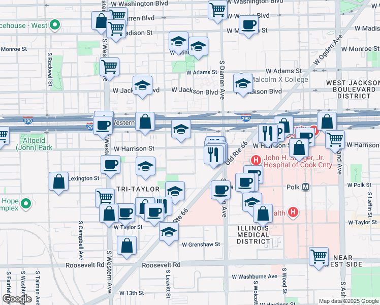 map of restaurants, bars, coffee shops, grocery stores, and more near 600 South Hoyne Avenue in Chicago