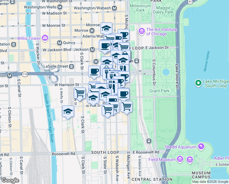 map of restaurants, bars, coffee shops, grocery stores, and more near in Chicago