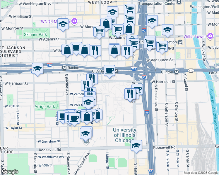 map of restaurants, bars, coffee shops, grocery stores, and more near in Chicago