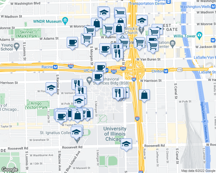 map of restaurants, bars, coffee shops, grocery stores, and more near 912 South Halsted Street in Chicago