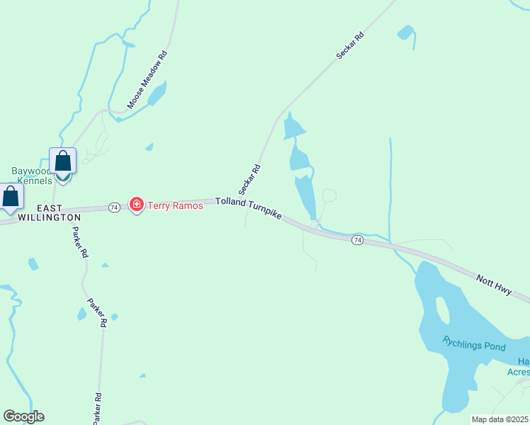 map of restaurants, bars, coffee shops, grocery stores, and more near 472 Tolland Turnpike in Willington