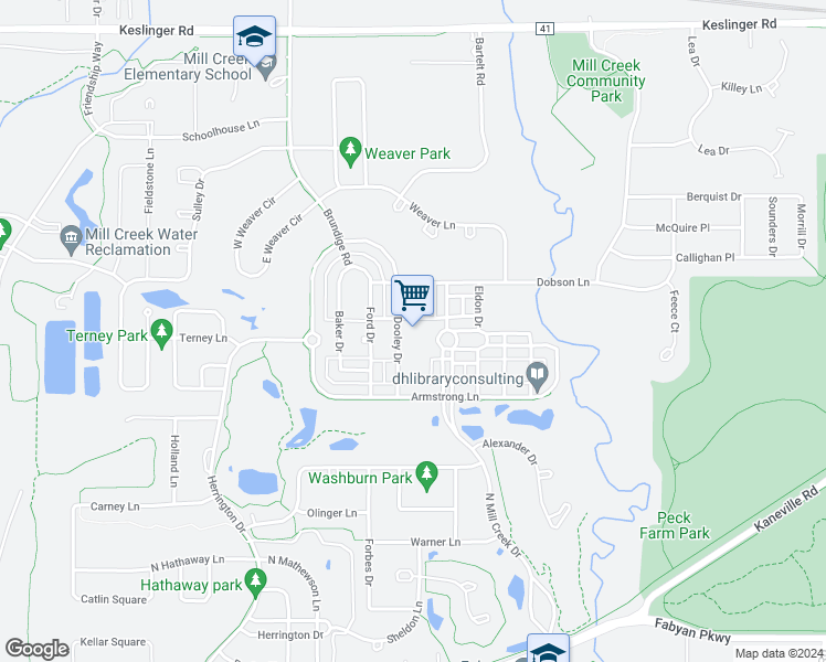 map of restaurants, bars, coffee shops, grocery stores, and more near N400 Taylor Drive in Geneva