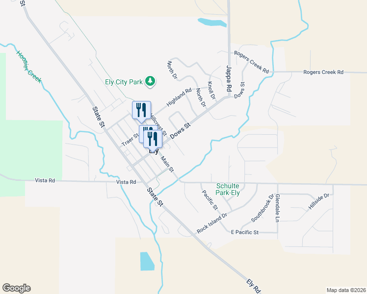 map of restaurants, bars, coffee shops, grocery stores, and more near 1440 Poplar Street in Ely