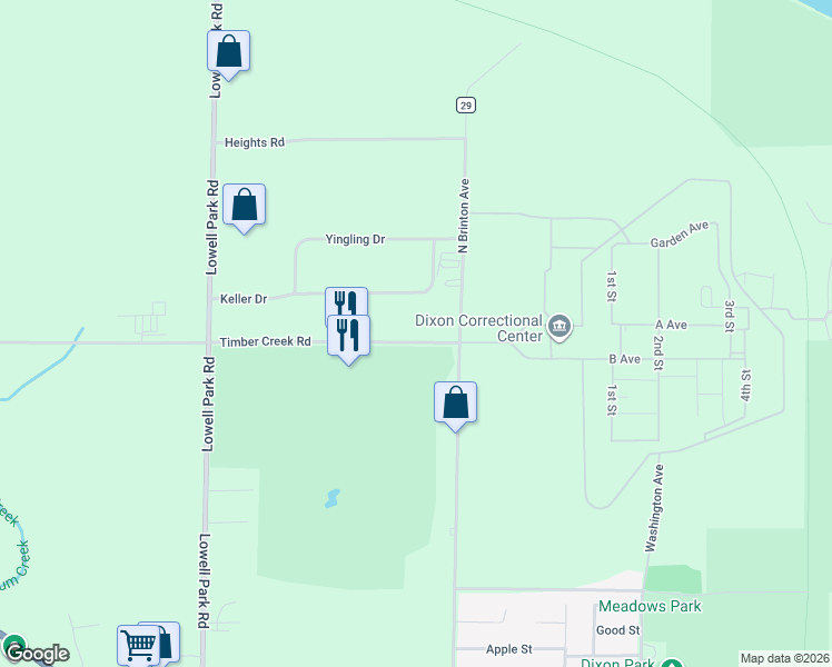 map of restaurants, bars, coffee shops, grocery stores, and more near 738 Timber Creek Road in Dixon