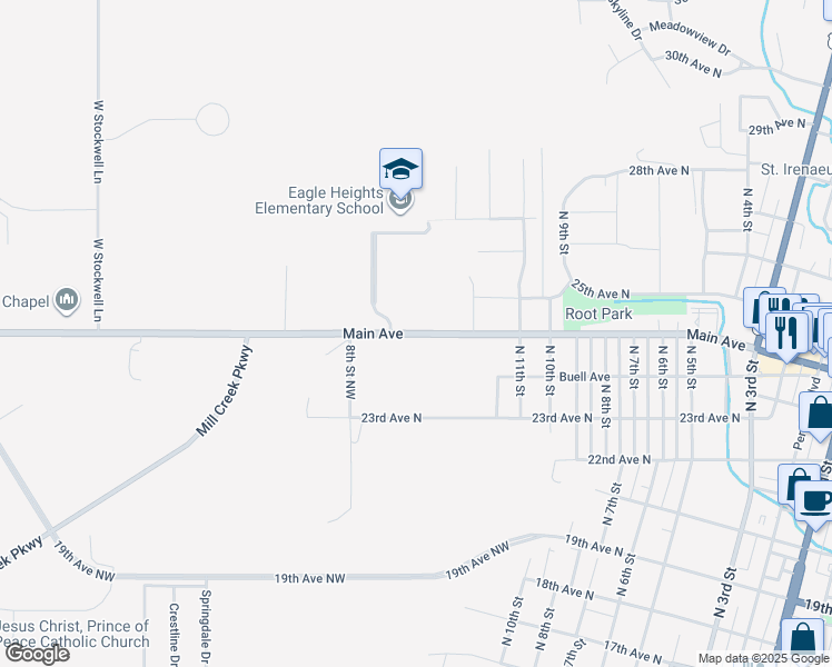 map of restaurants, bars, coffee shops, grocery stores, and more near 1350 Main Avenue in Clinton