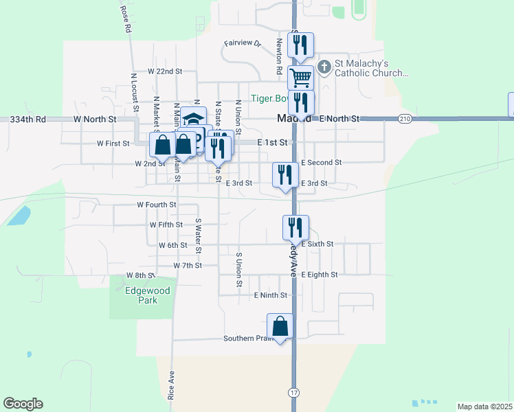 map of restaurants, bars, coffee shops, grocery stores, and more near 403 South Union Street in Madrid