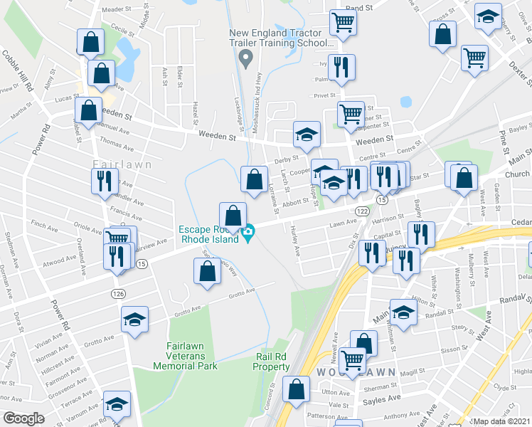 map of restaurants, bars, coffee shops, grocery stores, and more near 459 Mineral Spring Avenue in Pawtucket