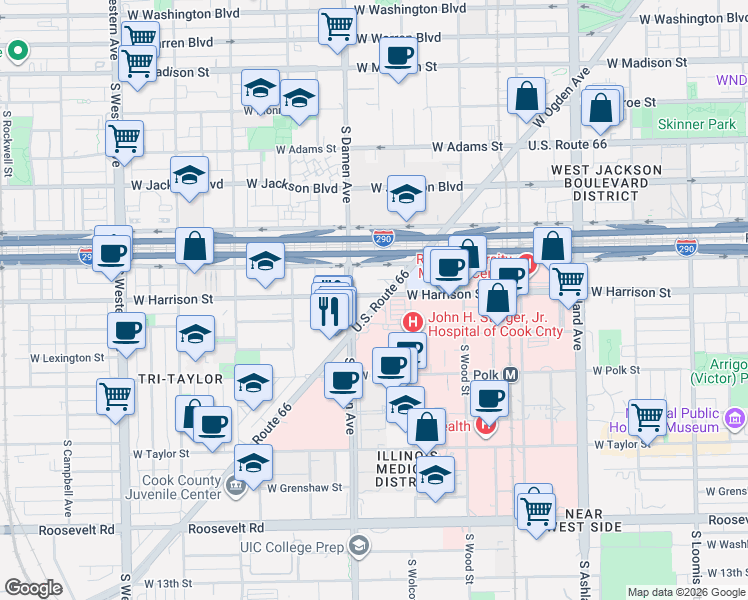 map of restaurants, bars, coffee shops, grocery stores, and more near in Chicago
