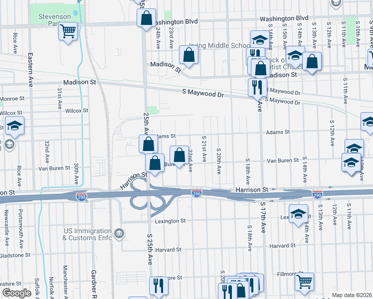 map of restaurants, bars, coffee shops, grocery stores, and more near 1021 22nd Avenue in Bellwood