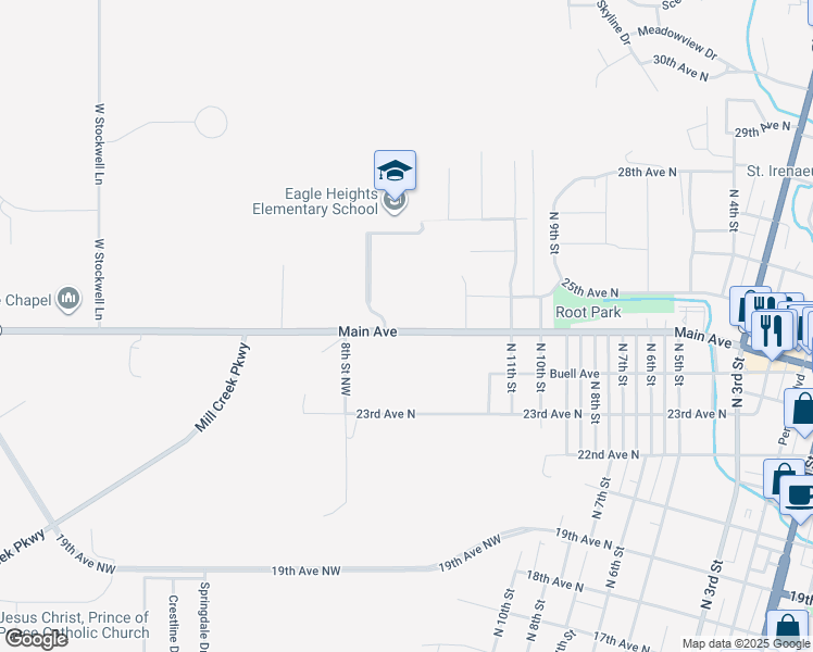 map of restaurants, bars, coffee shops, grocery stores, and more near 1350 Main Avenue in Clinton