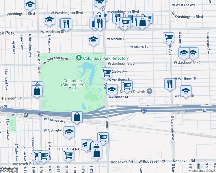 map of restaurants, bars, coffee shops, grocery stores, and more near in Chicago