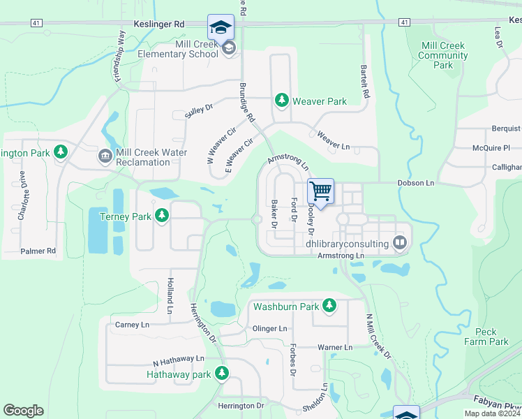 map of restaurants, bars, coffee shops, grocery stores, and more near 39W442 Herrington Boulevard in Geneva